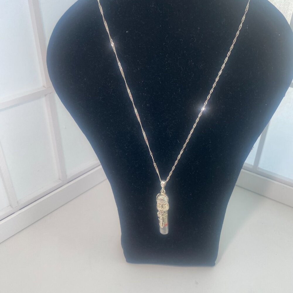 Sterling Silver Holy Land soil Pendant vial and necklace with crucifix - Picture 2 of 8